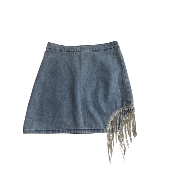 Cloud Ten Dresses & Skirts - Cloud Ten Denim, Mini Skirt With A‎ Cut-Out, Rhinestone Fringe Embellishment S